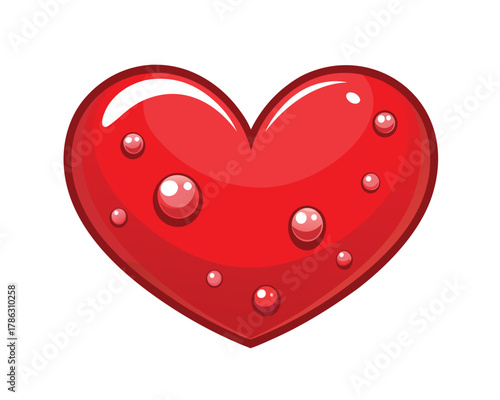 Glossy red heart vector with water droplets realistic 3D style