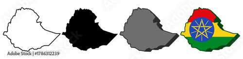 set vector ethiopia flag in map icon. Detailed ethiopia map silhouette. 3D isometric ethiopia map symbol design template illustration