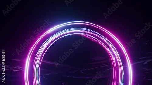 Bright neon purple ring rotates and pulses in smooth loop against dark backdrop representing futuristic digital energy and motion design concept