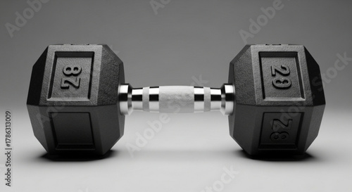 A single black dumbbell with 20 lbs and 25 lbs on each side a fitness equipment for strength training and bodybuilding, for a healthy lifestyle