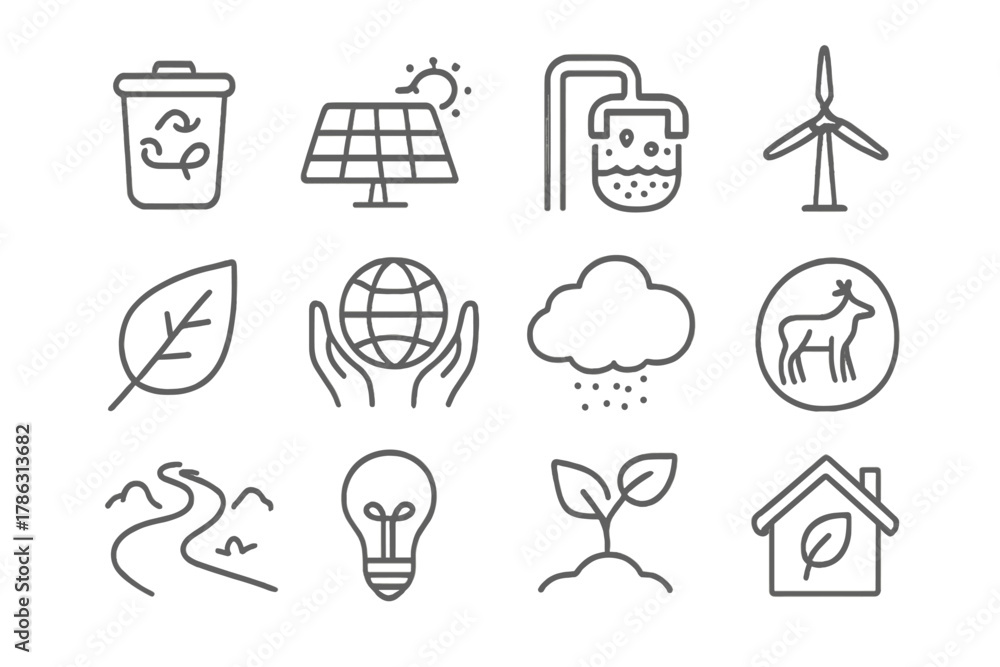Fototapeta premium Earth icon recycling saving wind solar icons leaf green house grid vector