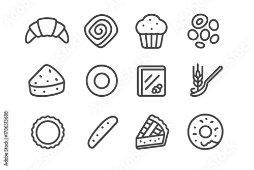 Oat icon cereal vector sprinkle bag flakes nuts bowl breakfast grid spoon