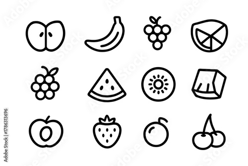 Fruit breakfast melon watermelon slice half vector kiwi icons bunch ball apple