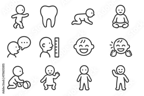 First up crawling chart icon milestone vector tooth icons clapping baby playing