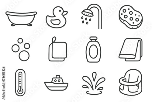 Bathtub icon time seat bottle shower bath splash baby bubbles boat vector