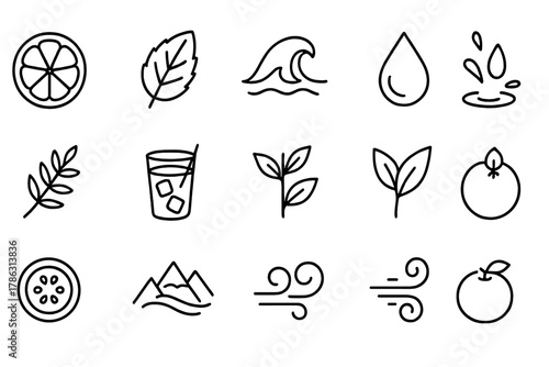 Fresh scent icons slice swirl alpine vector lemon mint zesty leaf breeze