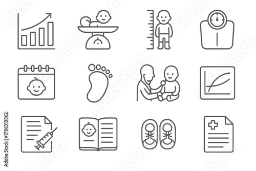 Growth health baby vector tracking calendar doctor checkup icon vaccination scale