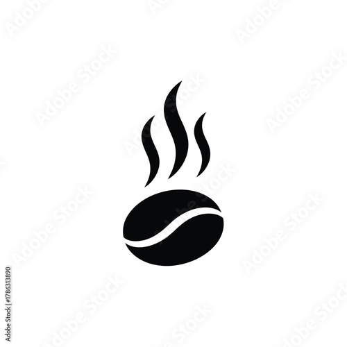 Black coffee bean with steam icon drink