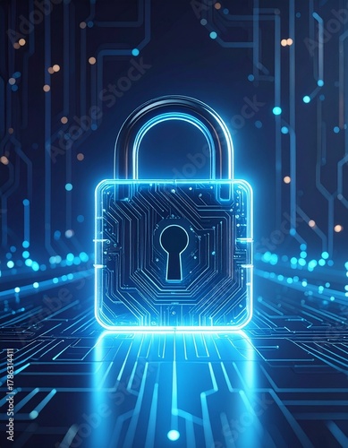 Wallpaper Mural Futuristic digital lock design glowing on circuit board background Torontodigital.ca