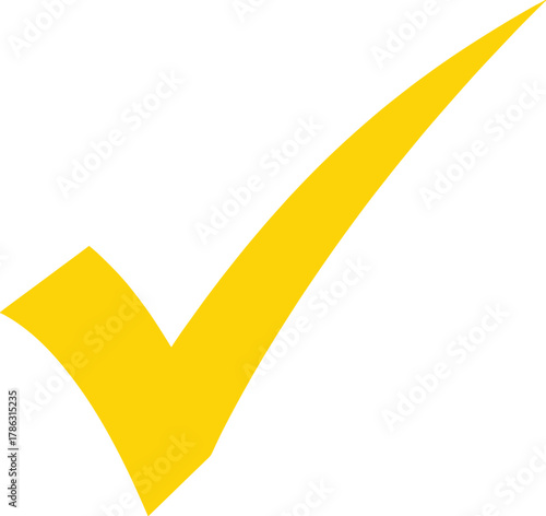Bright yellow check mark symbol on a clean white background checkmark tick