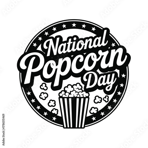 National popcorn day celebration with popcorn bucket and stars
