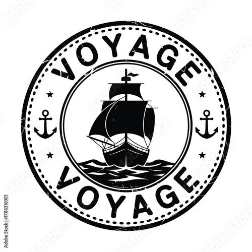 Vintage sailing ship emblem with anchors and voyage text