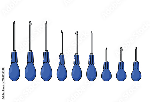 Screwdriver icons set collection of various screwdrivers in flat design vector illustration
