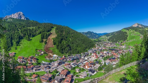 Panoramic view of the village of Selva di Valgardena. South Tyrol, Italy