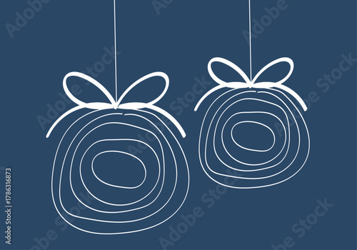 Bolas de navidad hechas de trazo de pincel blanco en fondo azul oscuro