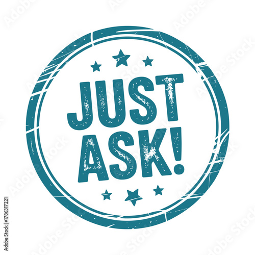 Just ask teal stamp with stars and distressed texture