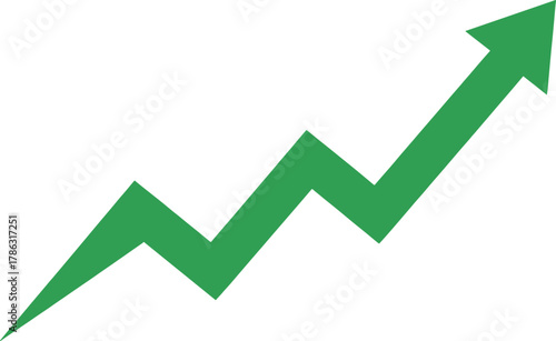 Green upward trending arrow graph on white background chart