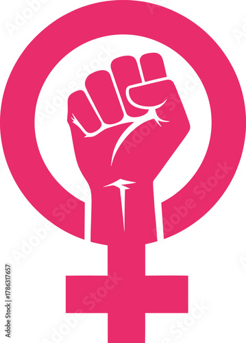 Pink raised fist symbol of female empowerment and gender equality female symbol feminism