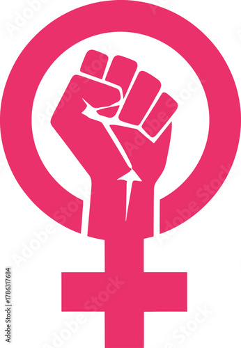 Pink raised fist symbol within female gender symbol vector graphic female symbol woman