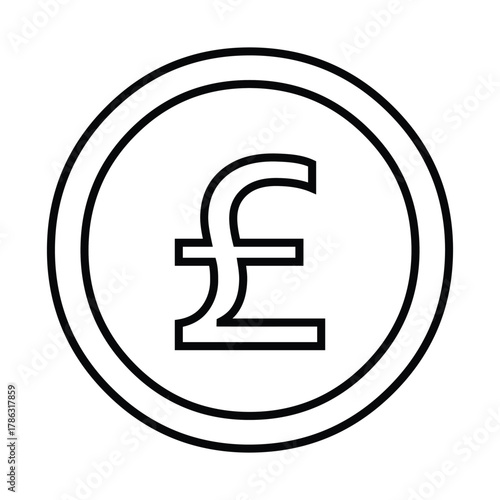 Simple Outline Pound Sterling Coin Icon Symbol for Finance, Currency and British Economy Design