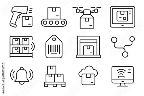 Pallet storage line alert bell loading digital belt icon vector icons fulfillment