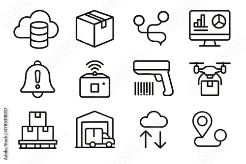Cloud icon package delivery dashboard route vector pallet alert smart warehouse transfer