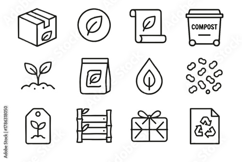 Plant droplet water icons eco vector filler icon bin wrap leaf pouch