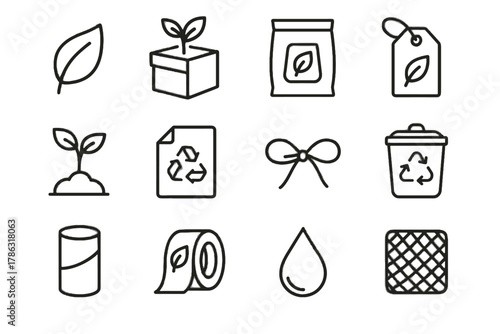 Renewable icons pouch vector water icon cardboard packaging tube fiber bio leaf