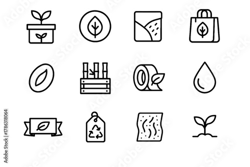 Tape compostable icons droplet bamboo sheet icon symbol vector label packaging organic