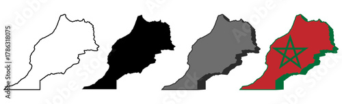 set vector Morocco flag in map icon. Detailed Morocco map silhouette. 3D isometric Morocco map symbol design template illustration