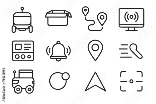 Device monitor scanning vector notification urban icon compartment speed navigation delivery lines