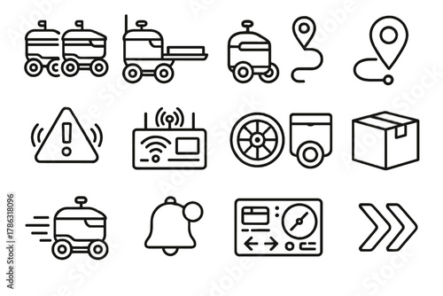 Gps robot vector delivery icon pins trays symbols multiple lines boxes panels