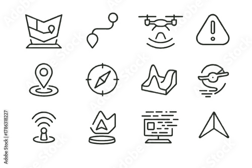 Augmented route navigation icon map alert marker icons vector floating sensor data