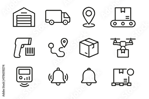 Bell cargo icon supply delivery conveyor gps route map chain pin smart