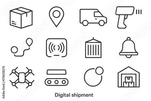 Shipment belt digital container cargo icon icons line vector warehouse conveyor parcel