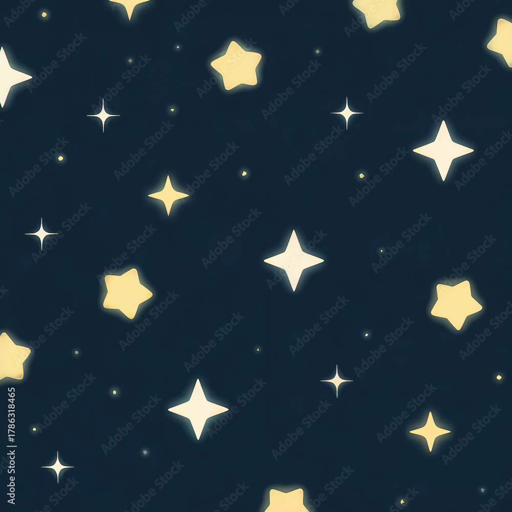 Obraz premium elegant seamless celestial pattern with glowing stars and subtle stardust on deep navy blue background