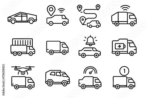 Lights gps led notification panel truck autonomous body cargo vector icon