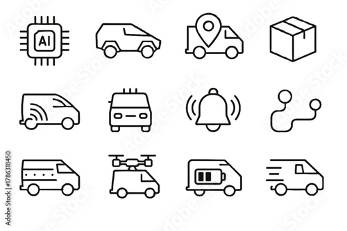 Vector icon drone armored ai support delivery gps icons tracker lines monitor