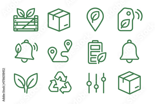Recycled box icons leaves bell bio icon crate vector green parcel stream