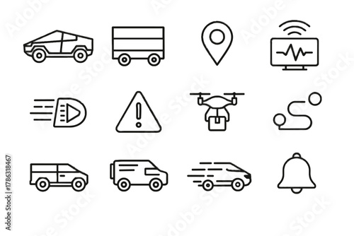 Vector notification support bell led smart lines speed icon route freight drone