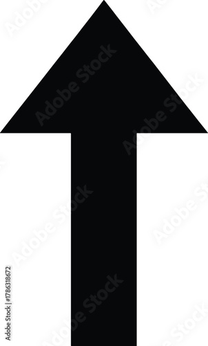 Solid black upward pointing arrow symbol on a white background direction
