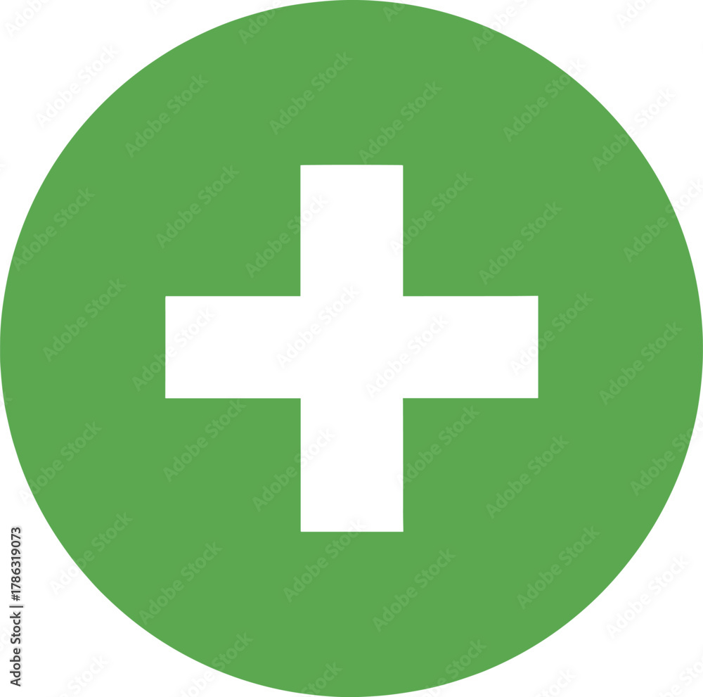 Obraz premium White plus sign inside a green circle icon cross medical symbol