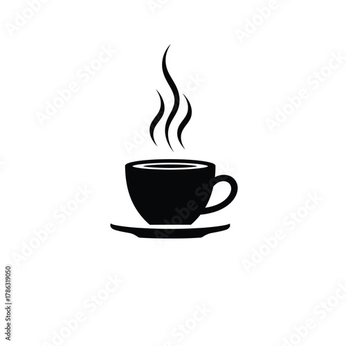 Black coffee cup with steam on saucer vector