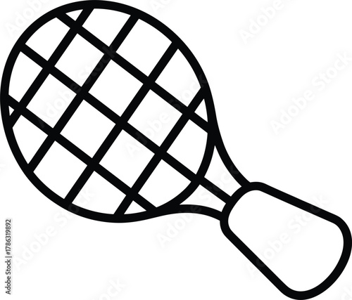 Black outline tennis racket icon on white background sport game