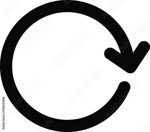Black circular arrow icon on white background with rounded arrowhead refresh reload