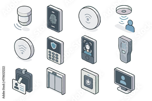 Building security air unit indoor sensor biometric icon reader smart vector light