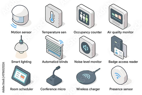 Icon counter automated smart temperature reader office vector lighting room motion
