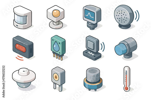 Icon temperature gas sensor pressure vibration collection water detector vector occupancy