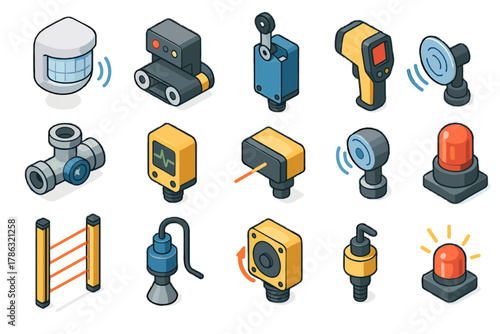 Sensor vector monitor safety limit industrial icon vibration curtain counter icons conveyor