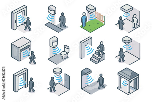 Bathroom sensor garage icons zone vector motion porch lobby icon scanner corridor